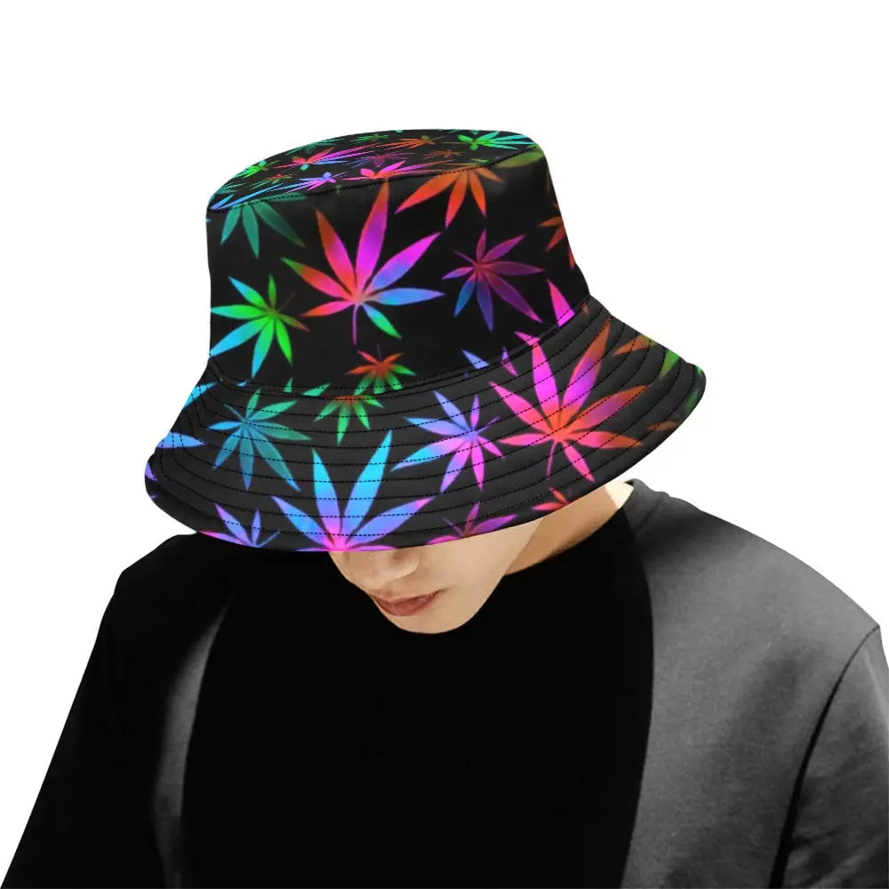 Black Rainbow Weed Print Bucket Hat | UV Blacklight Reactive BigTexFunkadelic