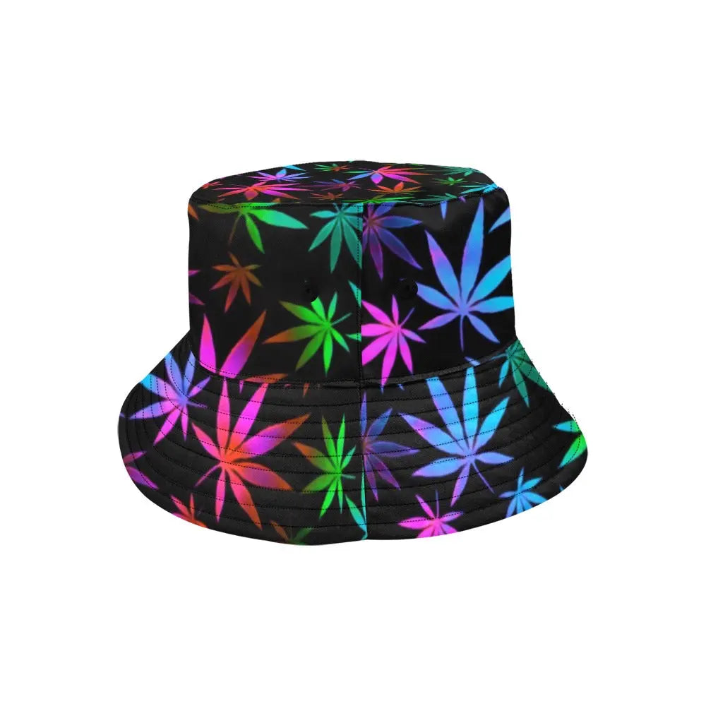 Black Rainbow Weed Print Bucket Hat | UV Blacklight Reactive BigTexFunkadelic