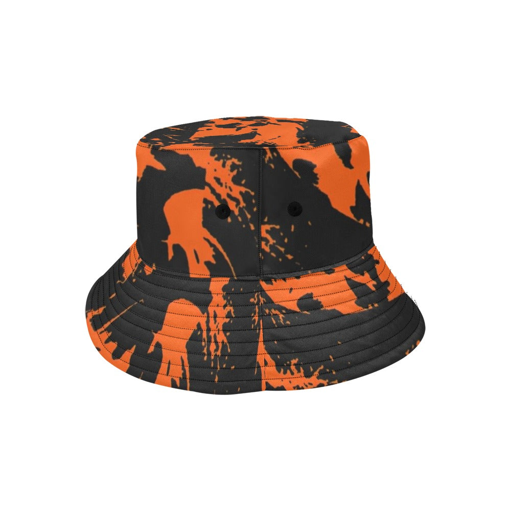 Black and Orange Spooky Paint Splatter Graffiti Bucket Hat BigTexFunkadelic