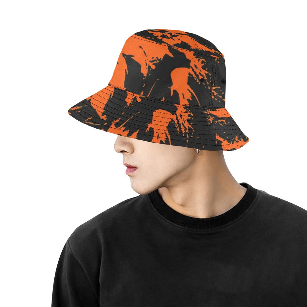 Black and Orange Spooky Paint Splatter Graffiti Bucket Hat BigTexFunkadelic