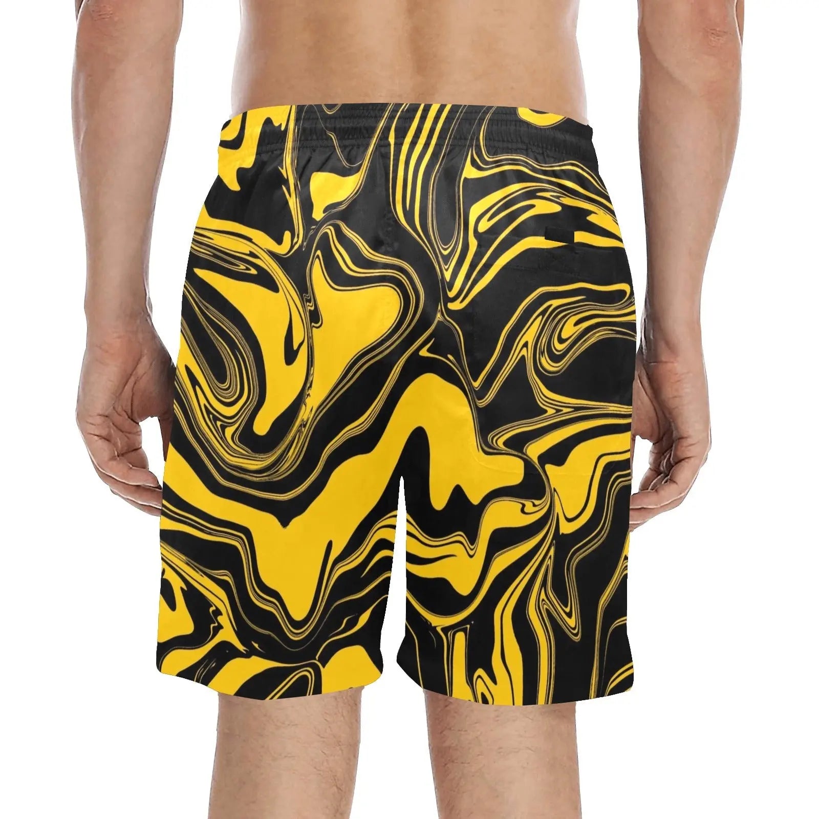 Black and Yellow Abstract Melt Swim Shorts BigTexFunkadelic