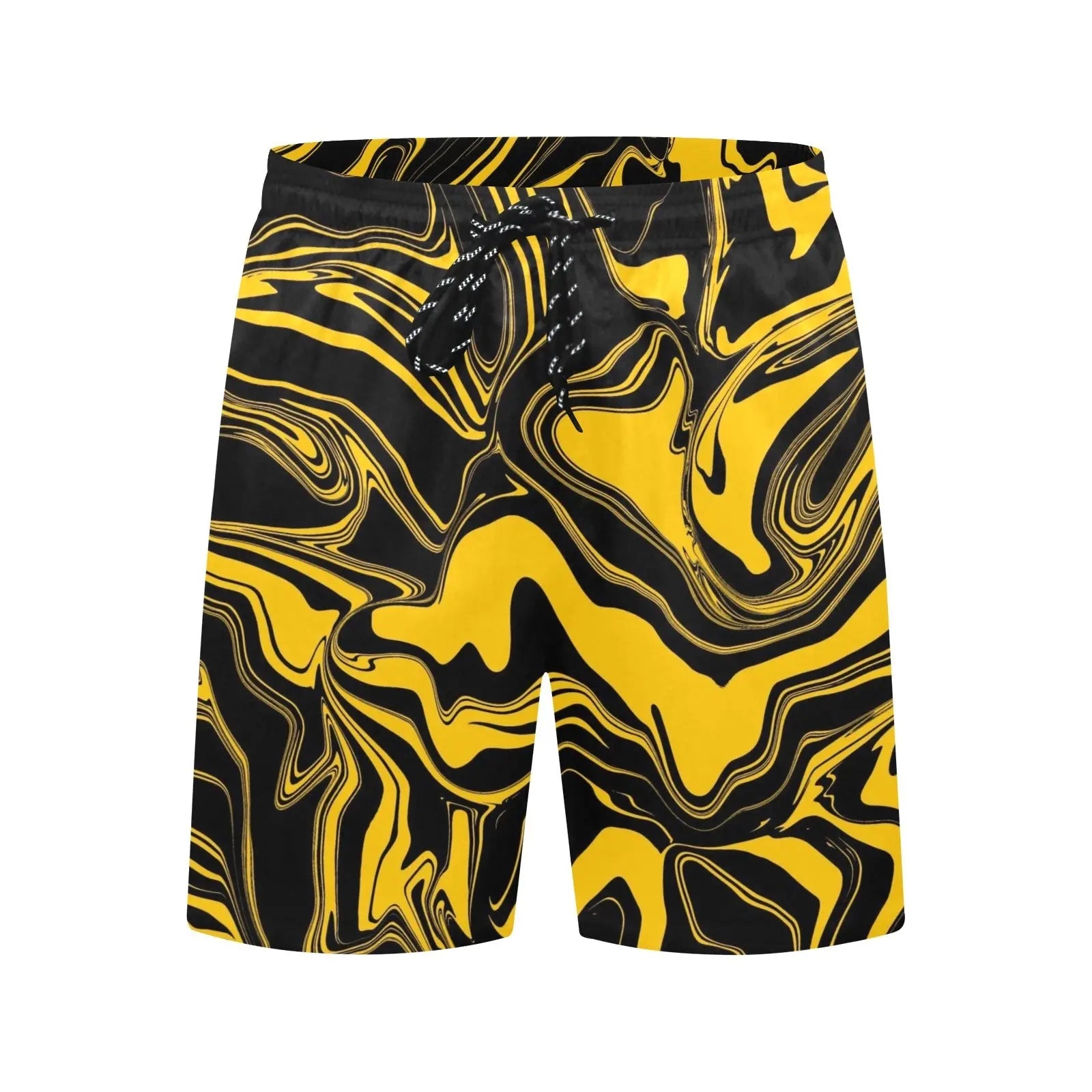 Black and Yellow Abstract Melt Swim Shorts BigTexFunkadelic