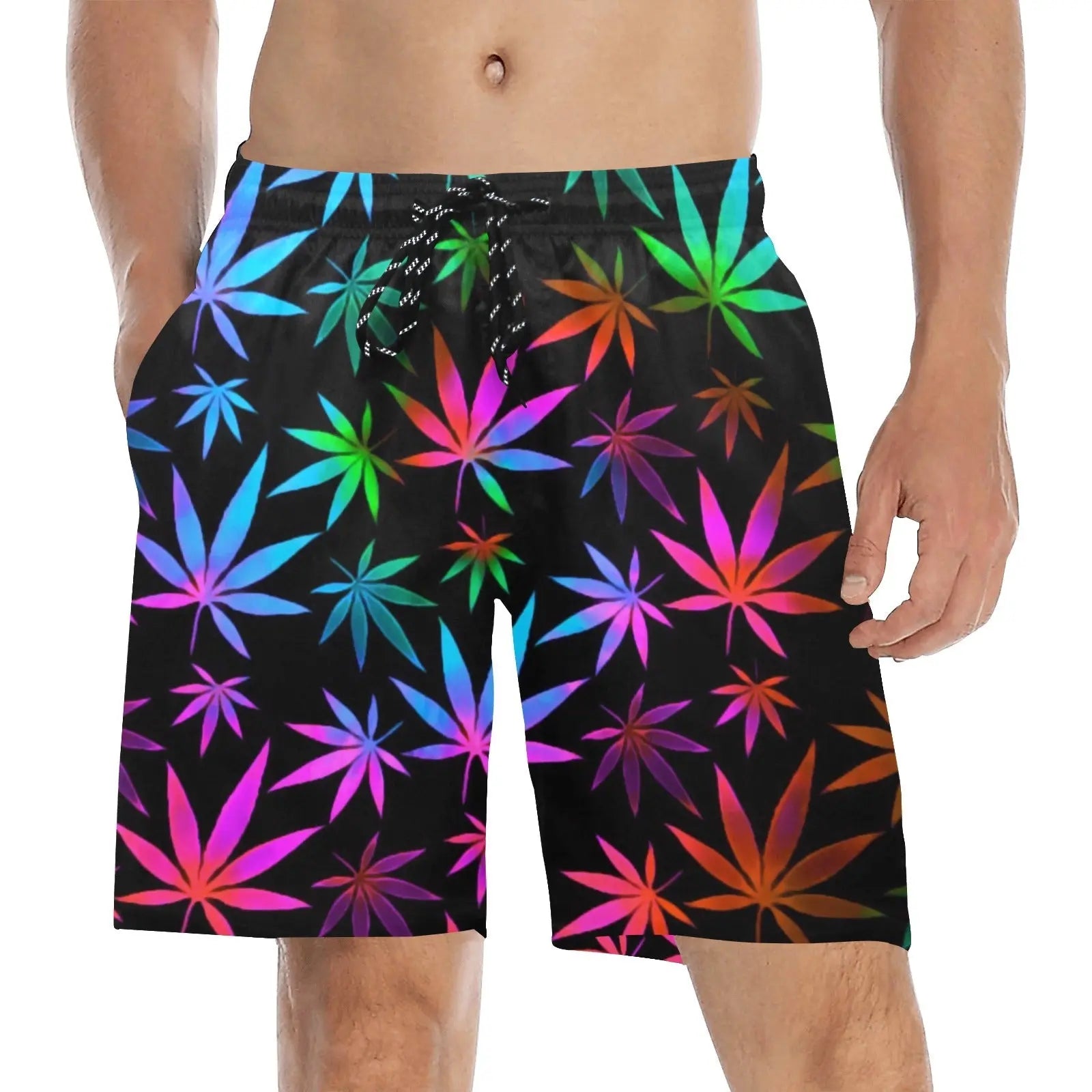 Black Rainbow Weed Print Swim Shorts BigTexFunkadelic