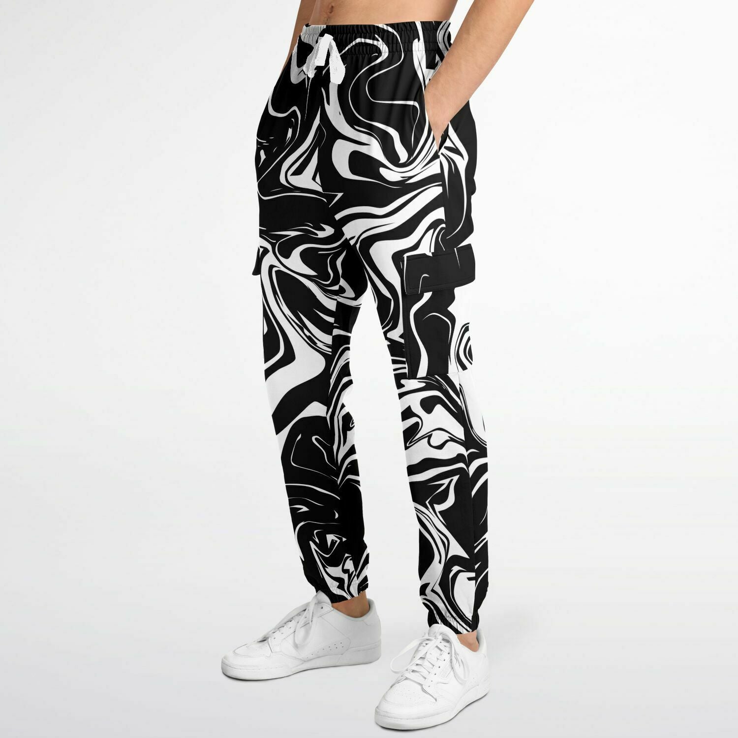 Black and White Oil Spill Unisex Cargo Joggers (Fleece Lined) BigTexFunkadelic