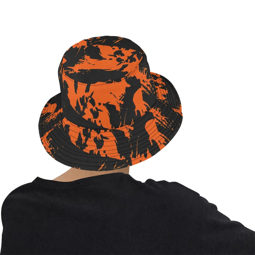Black and Orange Spooky Paint Splatter Graffiti Bucket Hat BigTexFunkadelic
