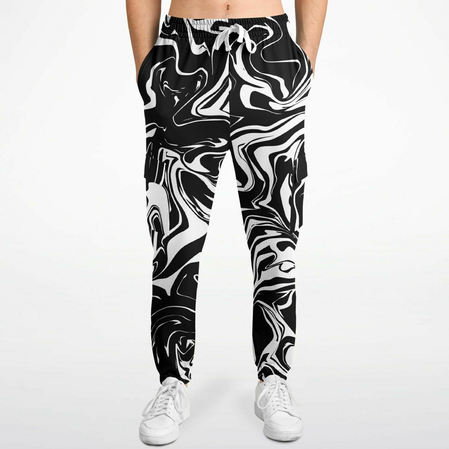 Black and White Oil Spill Unisex Cargo Joggers (Fleece Lined) BigTexFunkadelic