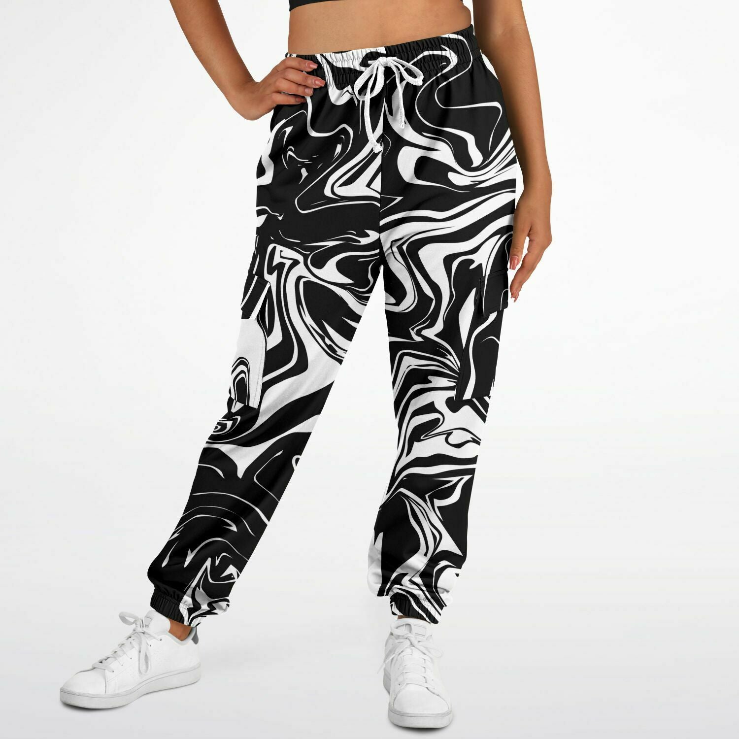 Black and White Oil Spill Unisex Cargo Joggers (Fleece Lined) BigTexFunkadelic