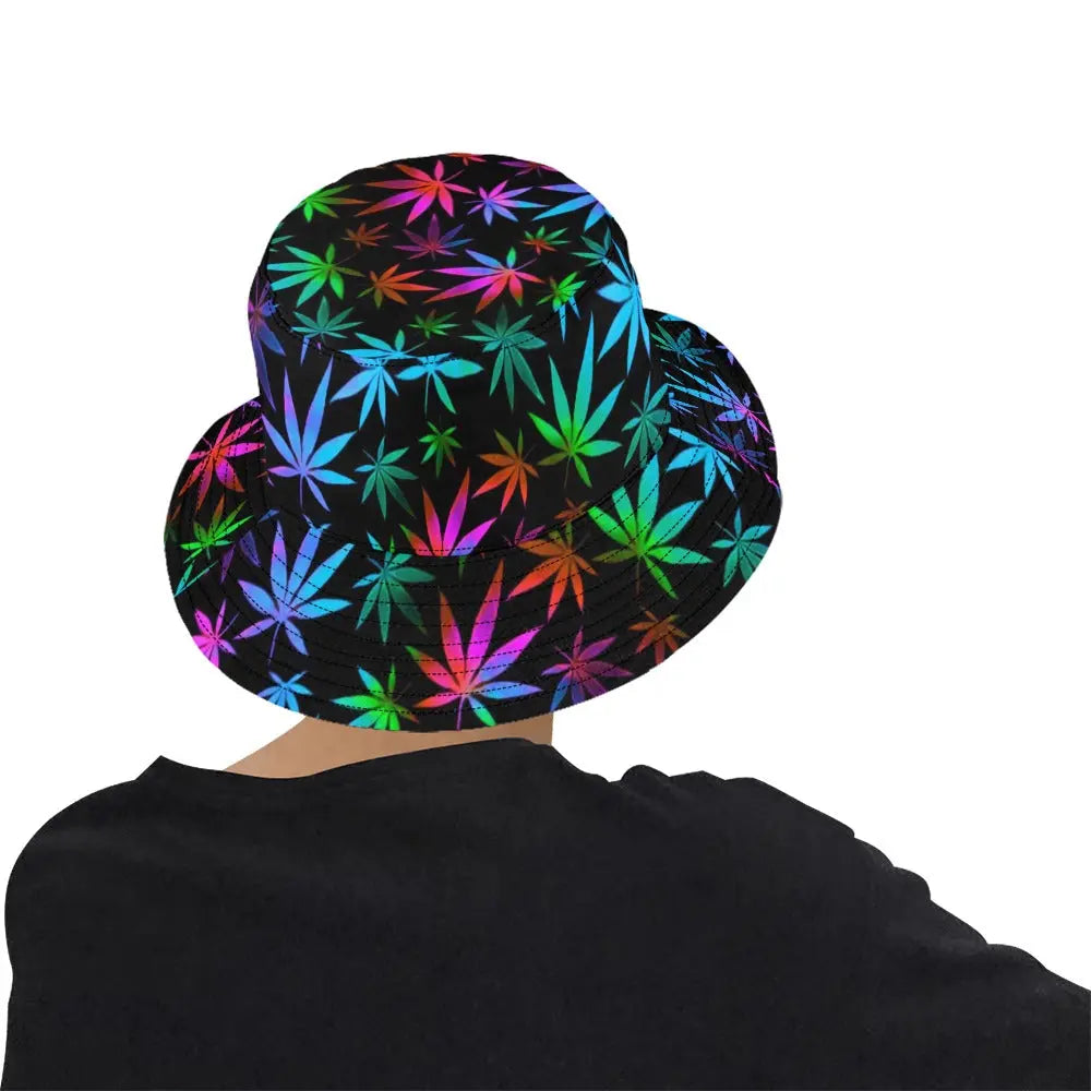 Black Rainbow Weed Print Bucket Hat | UV Blacklight Reactive BigTexFunkadelic