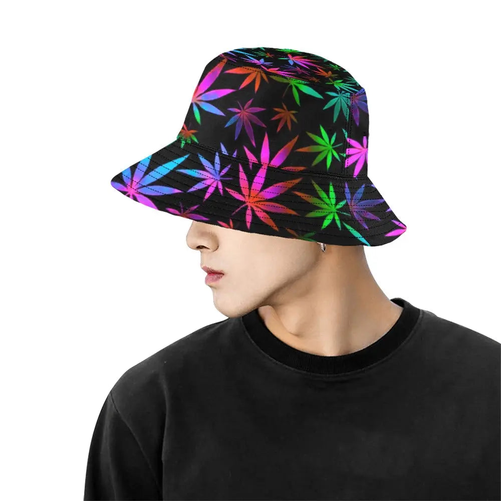 Black Rainbow Weed Print Bucket Hat | UV Blacklight Reactive BigTexFunkadelic