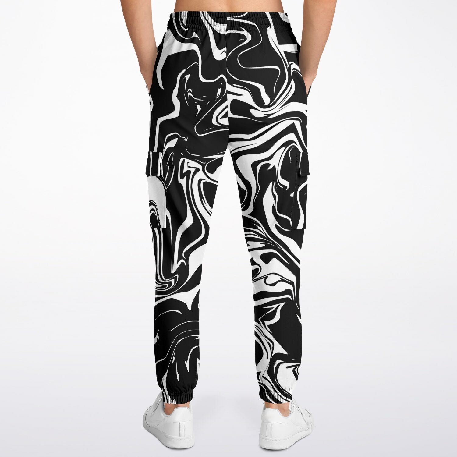 Black and White Oil Spill Unisex Cargo Joggers (Fleece Lined) BigTexFunkadelic