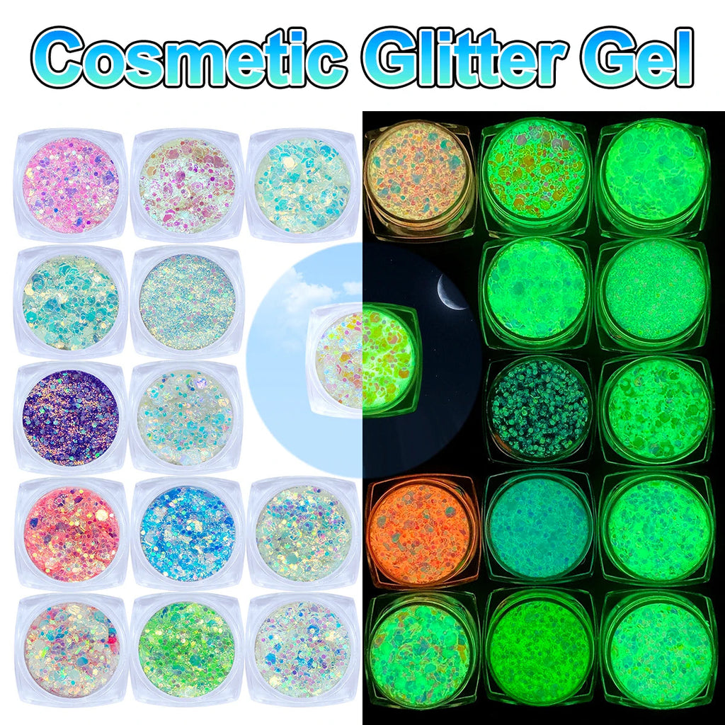 12 Colors Glow in the Dark Glitter Gel Face Body Glitter Gel Hair Glitter for UV Black Light Halloween Makeup Raves Festivals Fairy