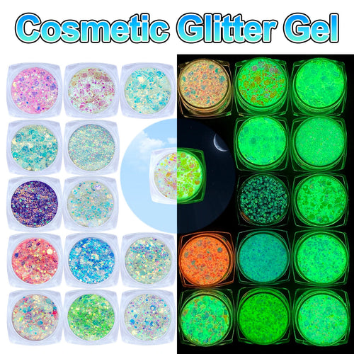 12 Colors Glow in the Dark Glitter Gel Face Body Glitter Gel Hair Glitter for UV Black Light Halloween Makeup Raves Festivals Fairy