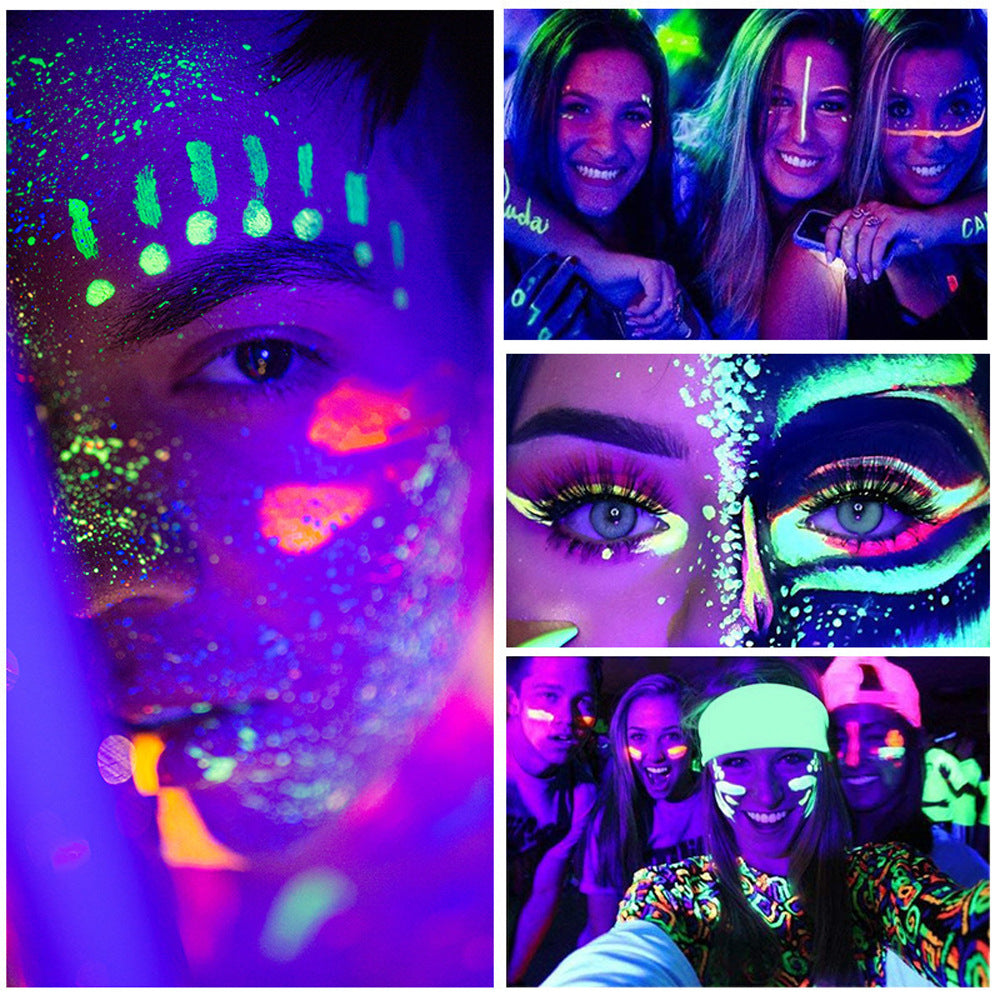 6pcs Glow UV Reactive Glow in the Dark Face and Body Paint Set, Neon Liquid Eyeliner, Mixing Color for Masquerade,Music Festival Fairy