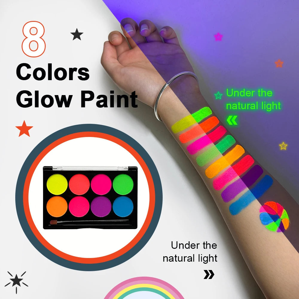 8 Colors Glow Fluorescent Neon Oil Face Body Art Paint UV Glow Oil Painting Halloween Party Fancy Dress Beauty Makeup Cosmetics Fairy