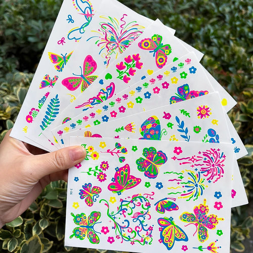 3D Luminous Temporary Tattoos Stickers UV Neon Fluorescent Glowing Music Festival Body Waterproof Tattoos Decals for Face Decora Fairy