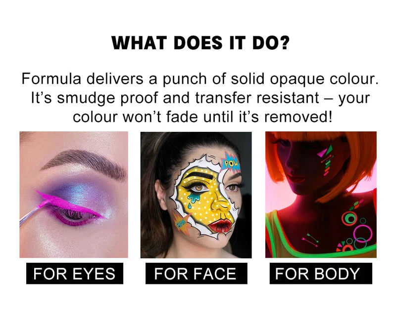 10 Colors Glow Fluorescent Neon Oil Face Body Art Paint UV Glow Oil Painting Halloween Party Fancy Dress Beauty Makeup Cosmetics Fairy