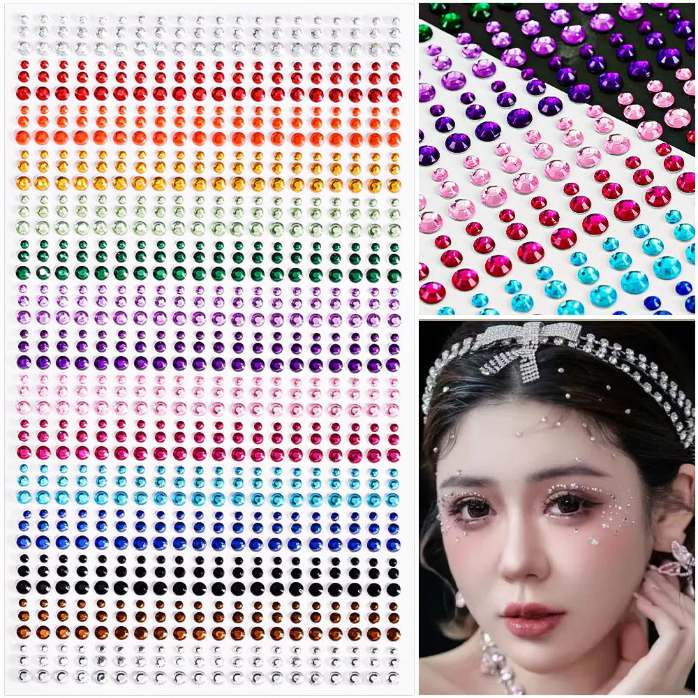 162/216/900pcs Eye&Face&Body Diamond Tattoos Stickers 3/4/5/6mm Colored Glitter Rhinestone Tattoo for Party Makeup Gem Accessory Fairy
