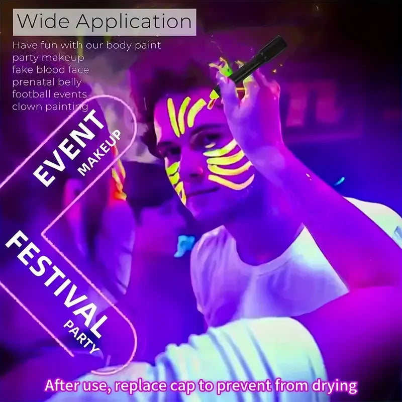 12 Pieces UV Neon Face Painting, Glow in the Dark Under UV Lights Face Painting Crayon SticksMardi Gras Party Halloween Makeup Fairy