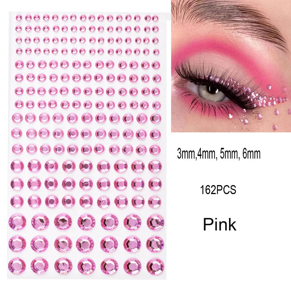 162/216/900pcs Eye&Face&Body Diamond Tattoos Stickers 3/4/5/6mm Colored Glitter Rhinestone Tattoo for Party Makeup Gem Accessory Fairy
