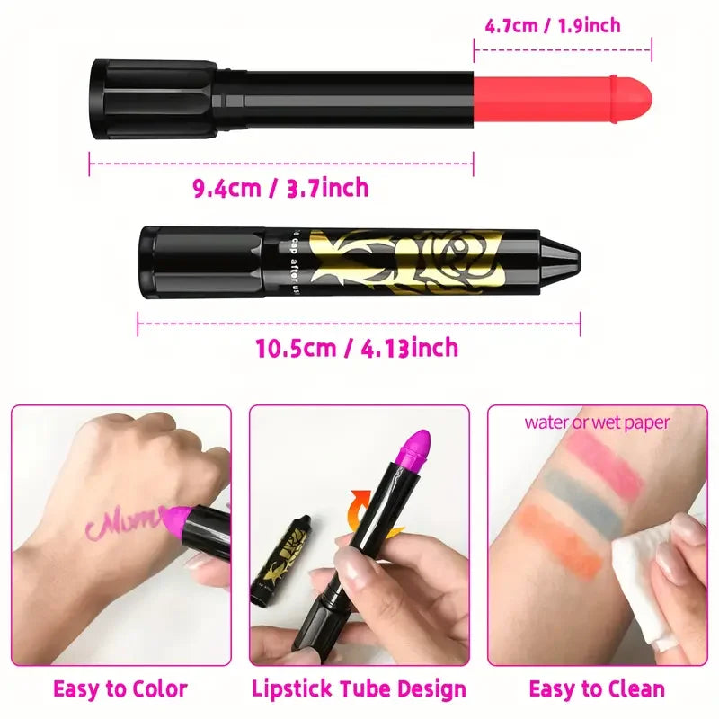 6Pcs UV Neon Face Painting Kit,Glow in the Dark Under UV Lights,Black Light Glow Makeup Kit,Washable Water Soluble Face Painting Fairy