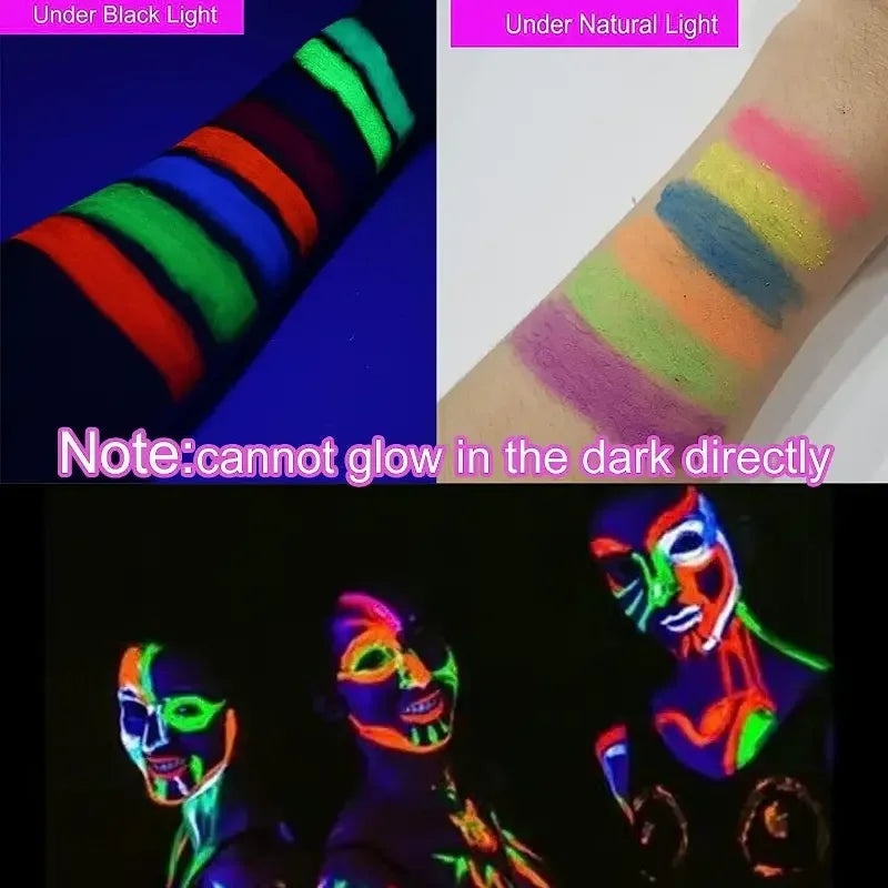 12 Pieces UV Neon Face Painting, Glow in the Dark Under UV Lights Face Painting Crayon SticksMardi Gras Party Halloween Makeup Fairy