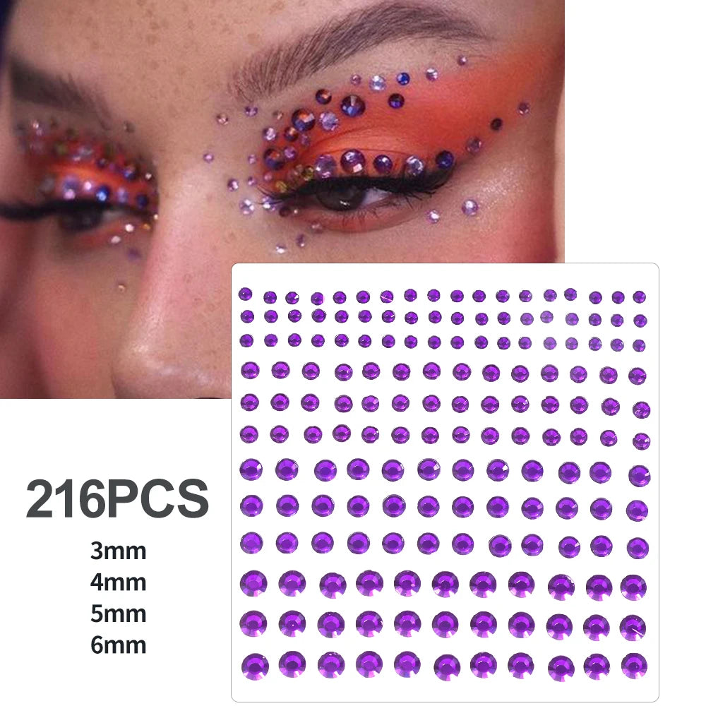 162/216/900pcs Eye&Face&Body Diamond Tattoos Stickers 3/4/5/6mm Colored Glitter Rhinestone Tattoo for Party Makeup Gem Accessory Fairy