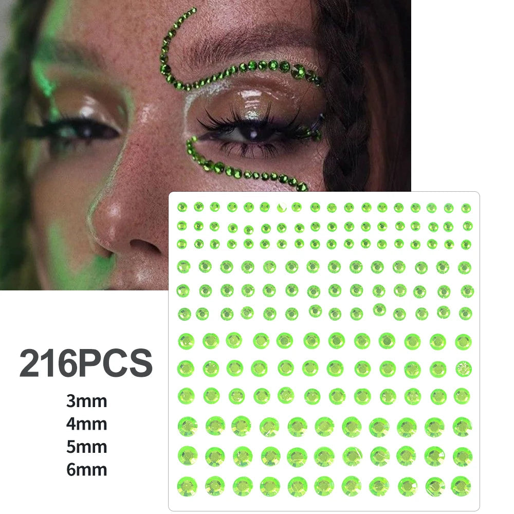 162/216/900pcs Eye&Face&Body Diamond Tattoos Stickers 3/4/5/6mm Colored Glitter Rhinestone Tattoo for Party Makeup Gem Accessory Fairy