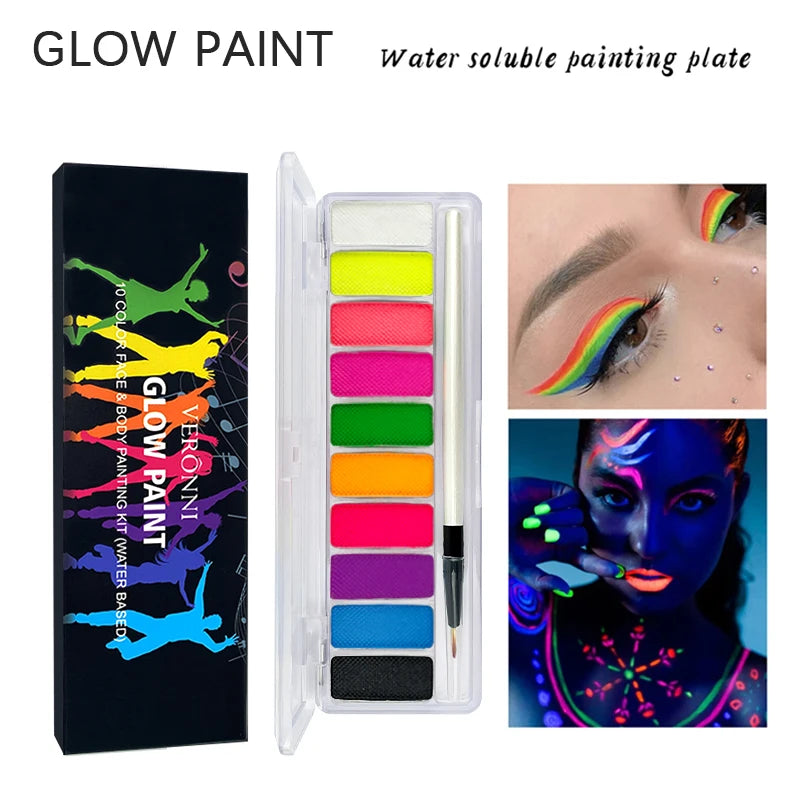 10 Colors Glow Fluorescent Neon Oil Face Body Art Paint UV Glow Oil Painting Halloween Party Fancy Dress Beauty Makeup Cosmetics Fairy
