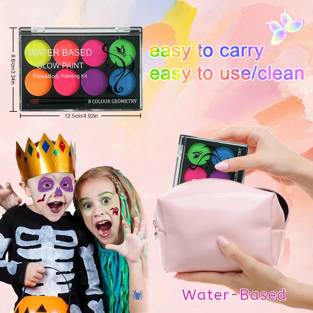 8 Colors Glow Fluorescent Neon Oil Face Body Art Paint UV Glow Oil Painting Halloween Party Fancy Dress Beauty Makeup Cosmetics Fairy