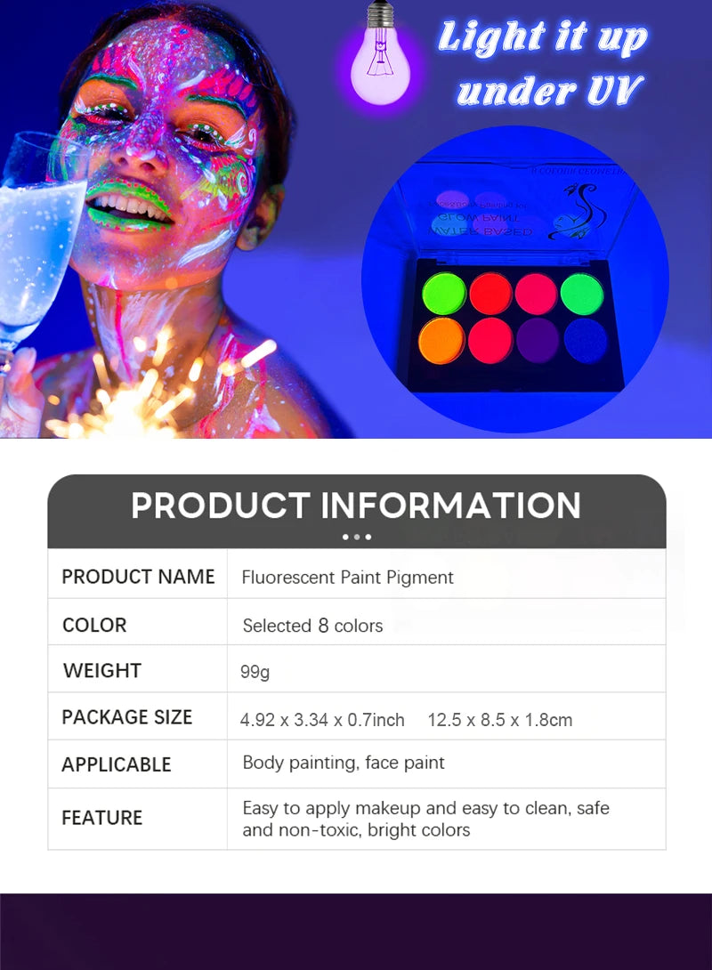 8 Colors Glow Fluorescent Neon Oil Face Body Art Paint UV Glow Oil Painting Halloween Party Fancy Dress Beauty Makeup Cosmetics Fairy