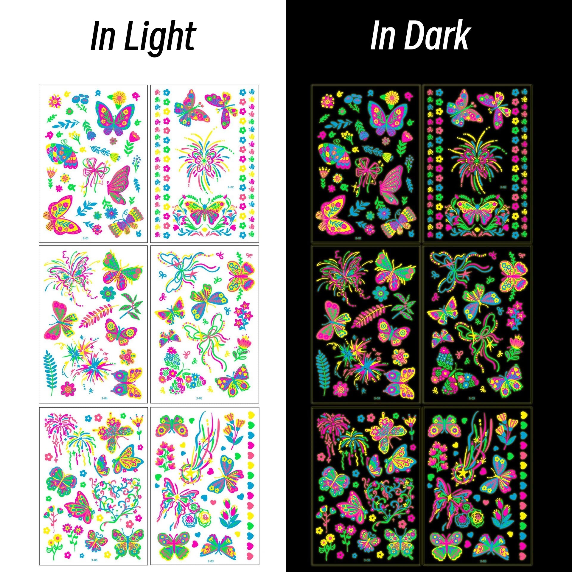 3D Luminous Temporary Tattoos Stickers UV Neon Fluorescent Glowing Music Festival Body Waterproof Tattoos Decals for Face Decora Fairy
