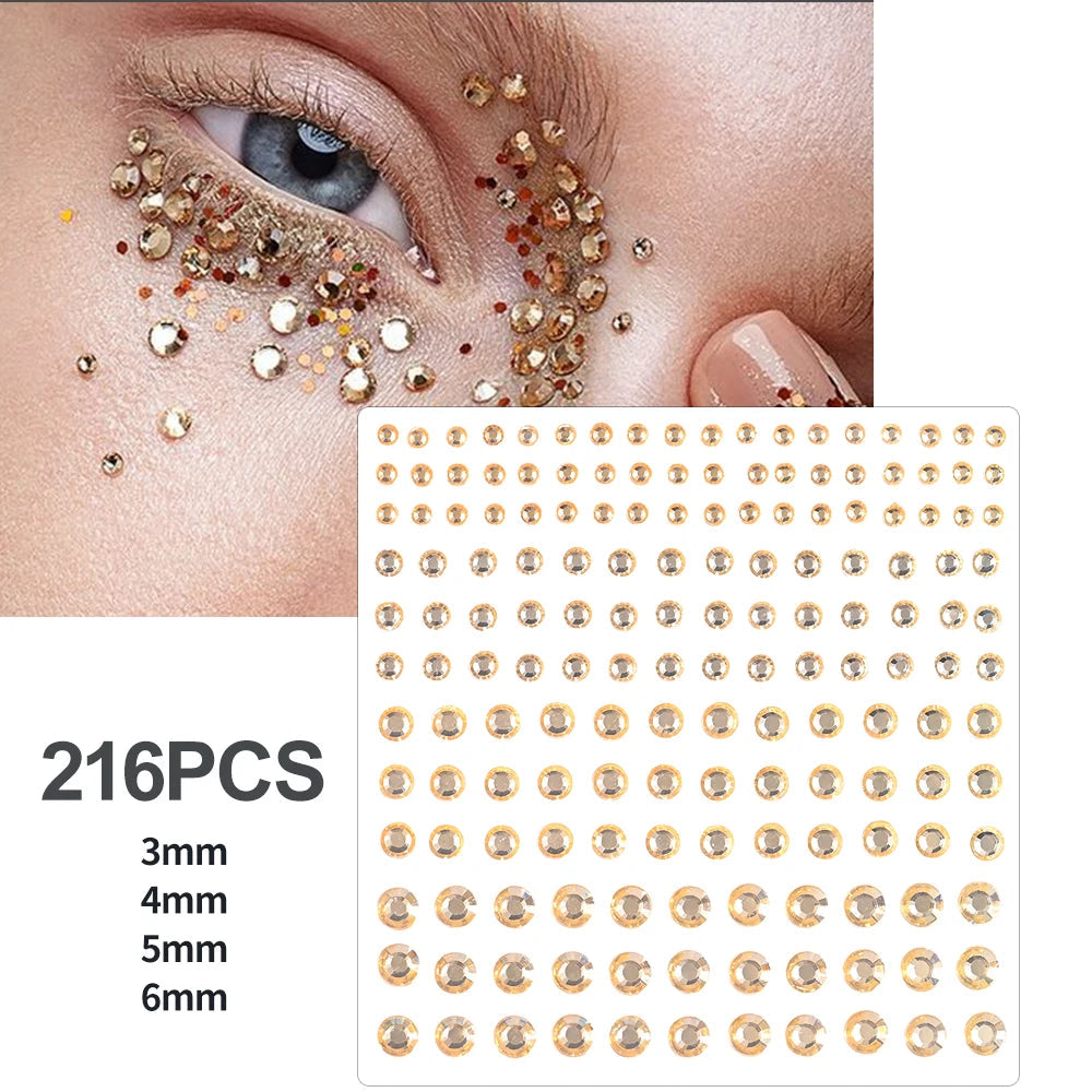 162/216/900pcs Eye&Face&Body Diamond Tattoos Stickers 3/4/5/6mm Colored Glitter Rhinestone Tattoo for Party Makeup Gem Accessory Fairy