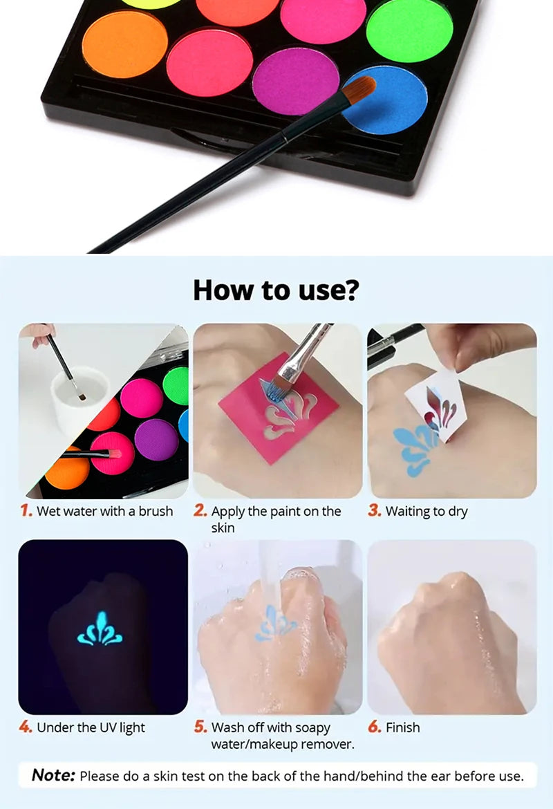 8 Colors Glow Fluorescent Neon Oil Face Body Art Paint UV Glow Oil Painting Halloween Party Fancy Dress Beauty Makeup Cosmetics Fairy