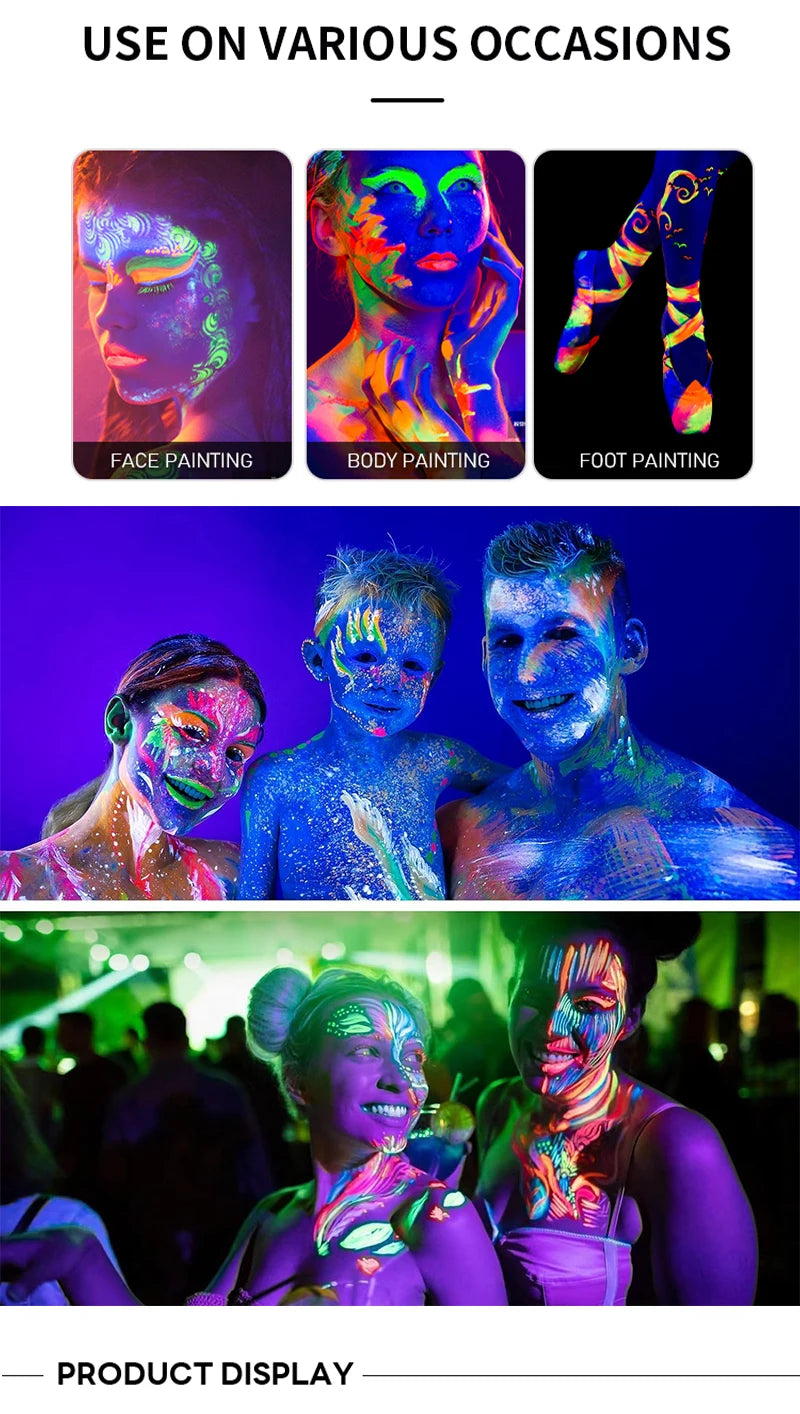 8 Colors Glow Fluorescent Neon Oil Face Body Art Paint UV Glow Oil Painting Halloween Party Fancy Dress Beauty Makeup Cosmetics Fairy