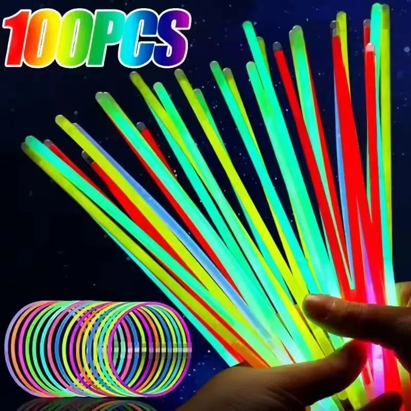 50/100Pcs Fluorescence Sticks Party Multicolor Glowing Stick Bright Colorful Light Bright Bendable Glow Bracelet Party Supplies Fairy