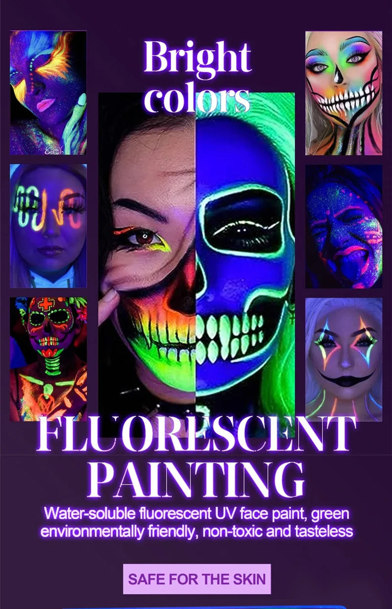 8 Colors Glow Fluorescent Neon Oil Face Body Art Paint UV Glow Oil Painting Halloween Party Fancy Dress Beauty Makeup Cosmetics Fairy