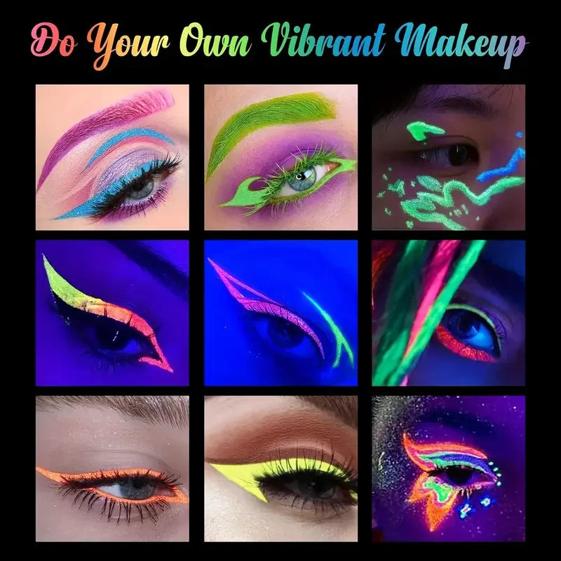 6pcs Glow UV Reactive Glow in the Dark Face and Body Paint Set, Neon Liquid Eyeliner, Mixing Color for Masquerade,Music Festival Fairy