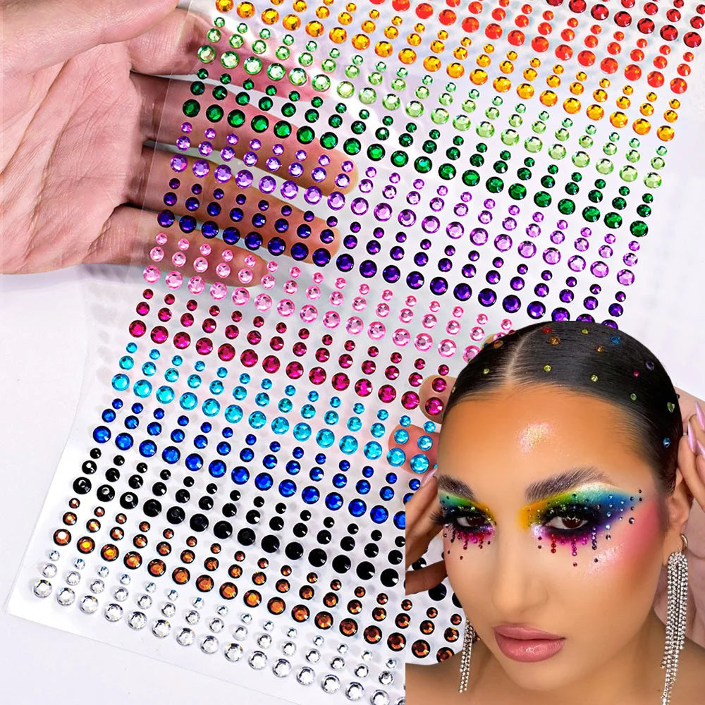 162/216/900pcs Eye&Face&Body Diamond Tattoos Stickers 3/4/5/6mm Colored Glitter Rhinestone Tattoo for Party Makeup Gem Accessory Fairy