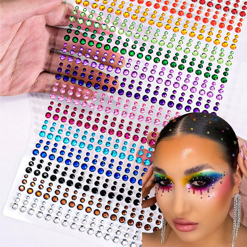 162/216/900pcs Eye&Face&Body Diamond Tattoos Stickers 3/4/5/6mm Colored Glitter Rhinestone Tattoo for Party Makeup Gem Accessory Fairy