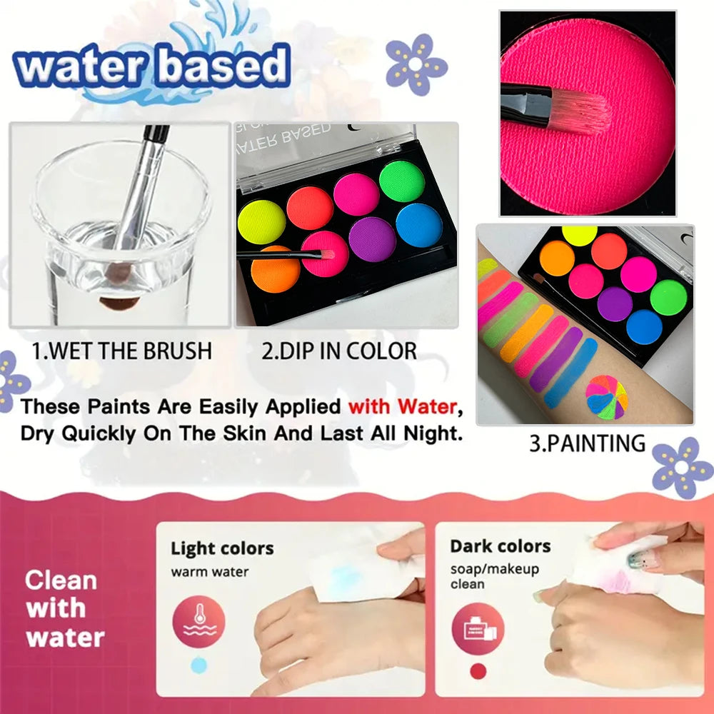 8 Colors Glow Fluorescent Neon Oil Face Body Art Paint UV Glow Oil Painting Halloween Party Fancy Dress Beauty Makeup Cosmetics Fairy
