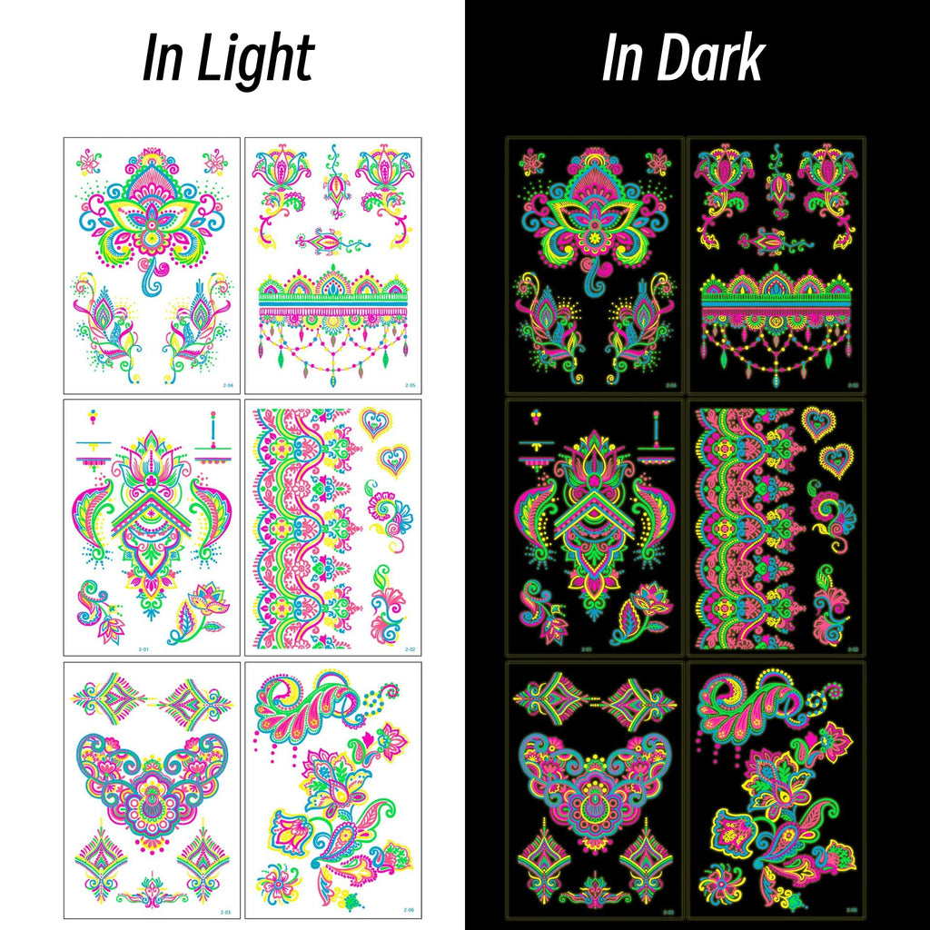3D Luminous Temporary Tattoos Stickers UV Neon Fluorescent Glowing Music Festival Body Waterproof Tattoos Decals for Face Decora Fairy