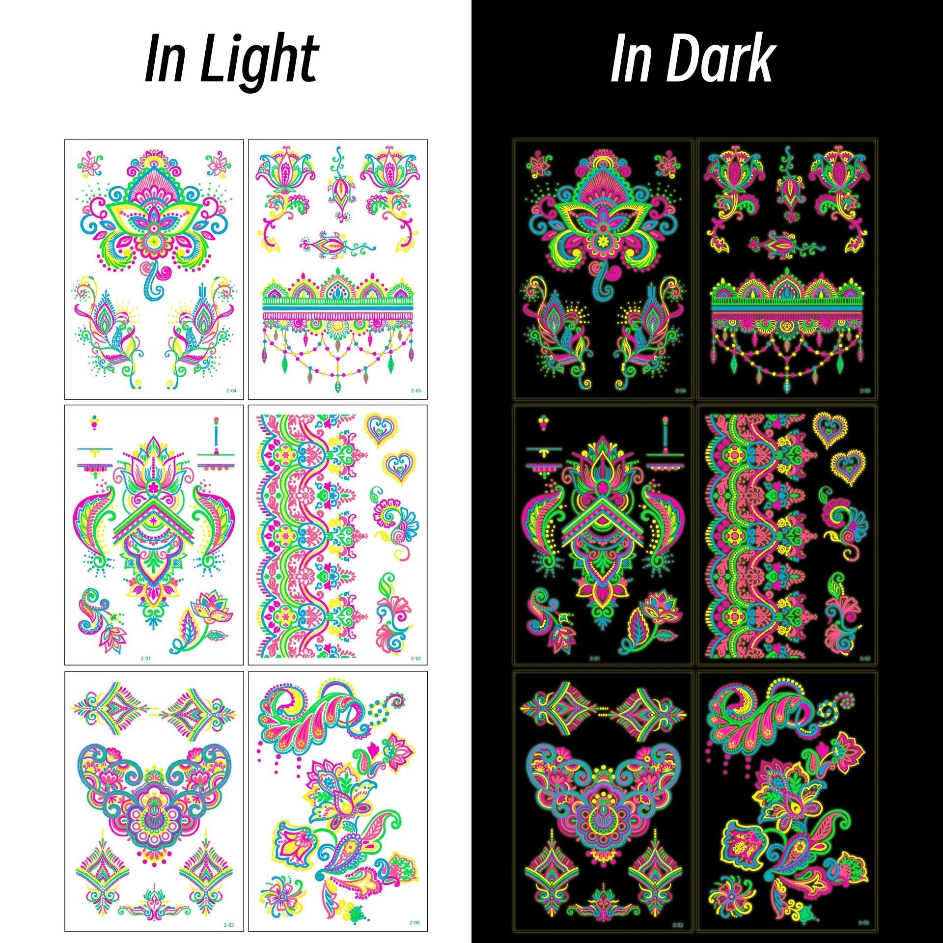 3D Luminous Temporary Tattoos Stickers UV Neon Fluorescent Glowing Music Festival Body Waterproof Tattoos Decals for Face Decora Fairy