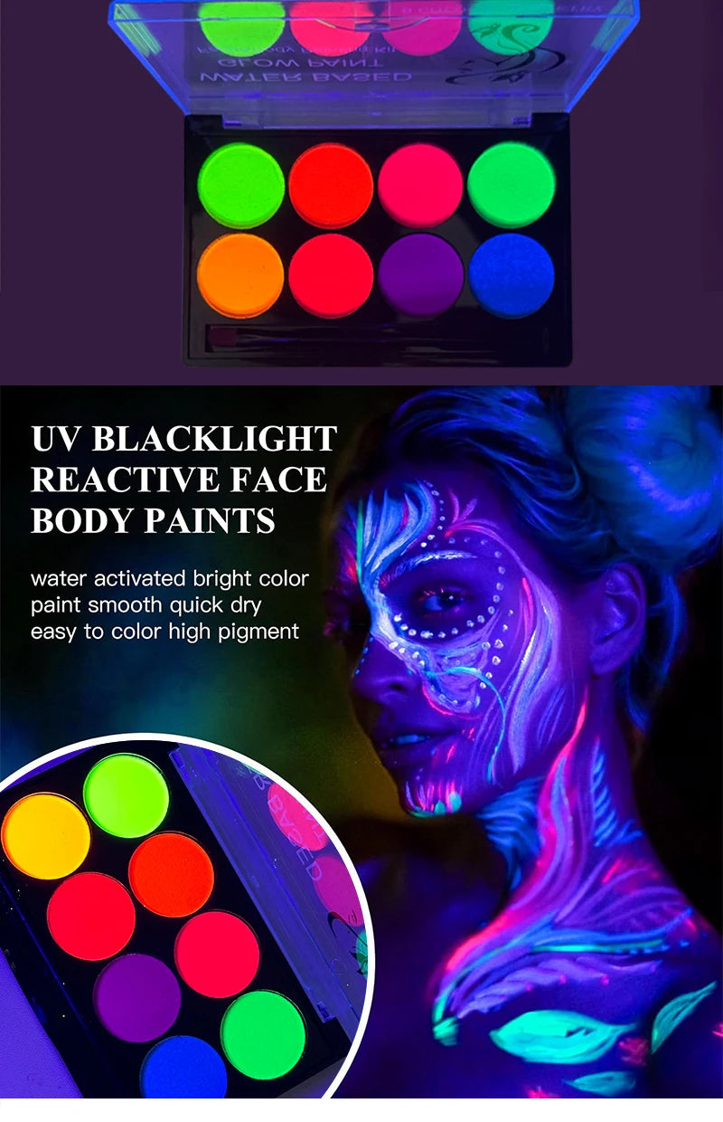 8 Colors Glow Fluorescent Neon Oil Face Body Art Paint UV Glow Oil Painting Halloween Party Fancy Dress Beauty Makeup Cosmetics Fairy