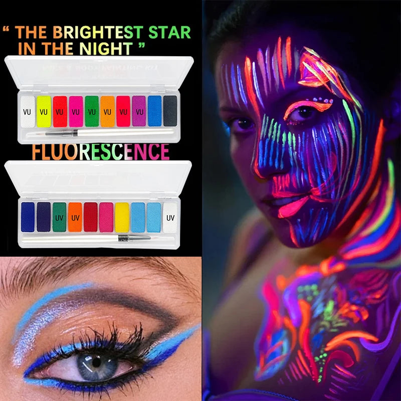 10 Colors Glow Fluorescent Neon Oil Face Body Art Paint UV Glow Oil Painting Halloween Party Fancy Dress Beauty Makeup Cosmetics Fairy