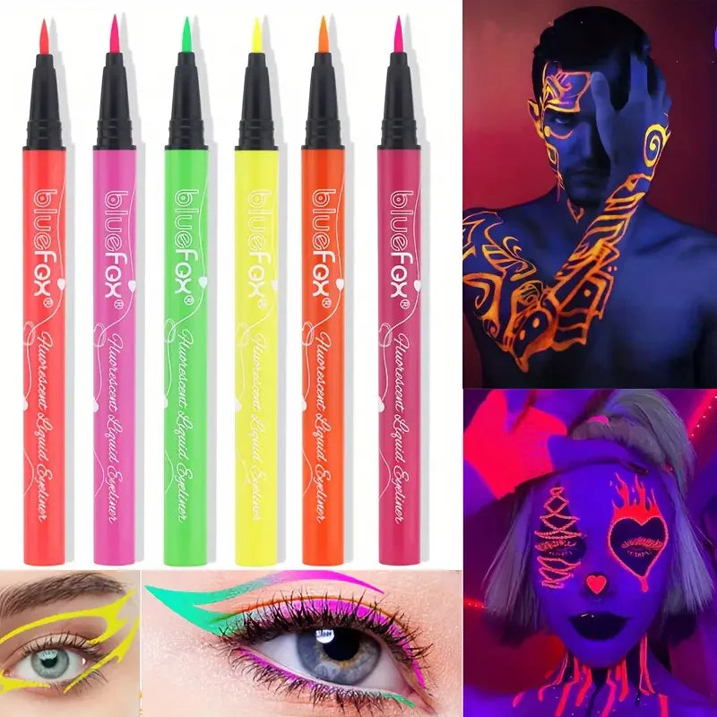 6pcs Glow UV Reactive Glow in the Dark Face and Body Paint Set, Neon Liquid Eyeliner, Mixing Color for Masquerade,Music Festival Fairy