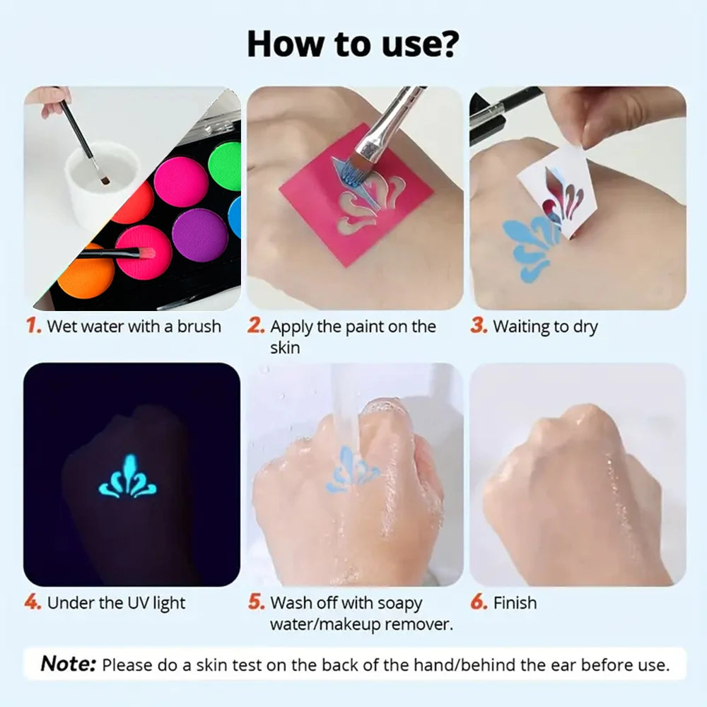 8 Colors Glow Fluorescent Neon Oil Face Body Art Paint UV Glow Oil Painting Halloween Party Fancy Dress Beauty Makeup Cosmetics Fairy