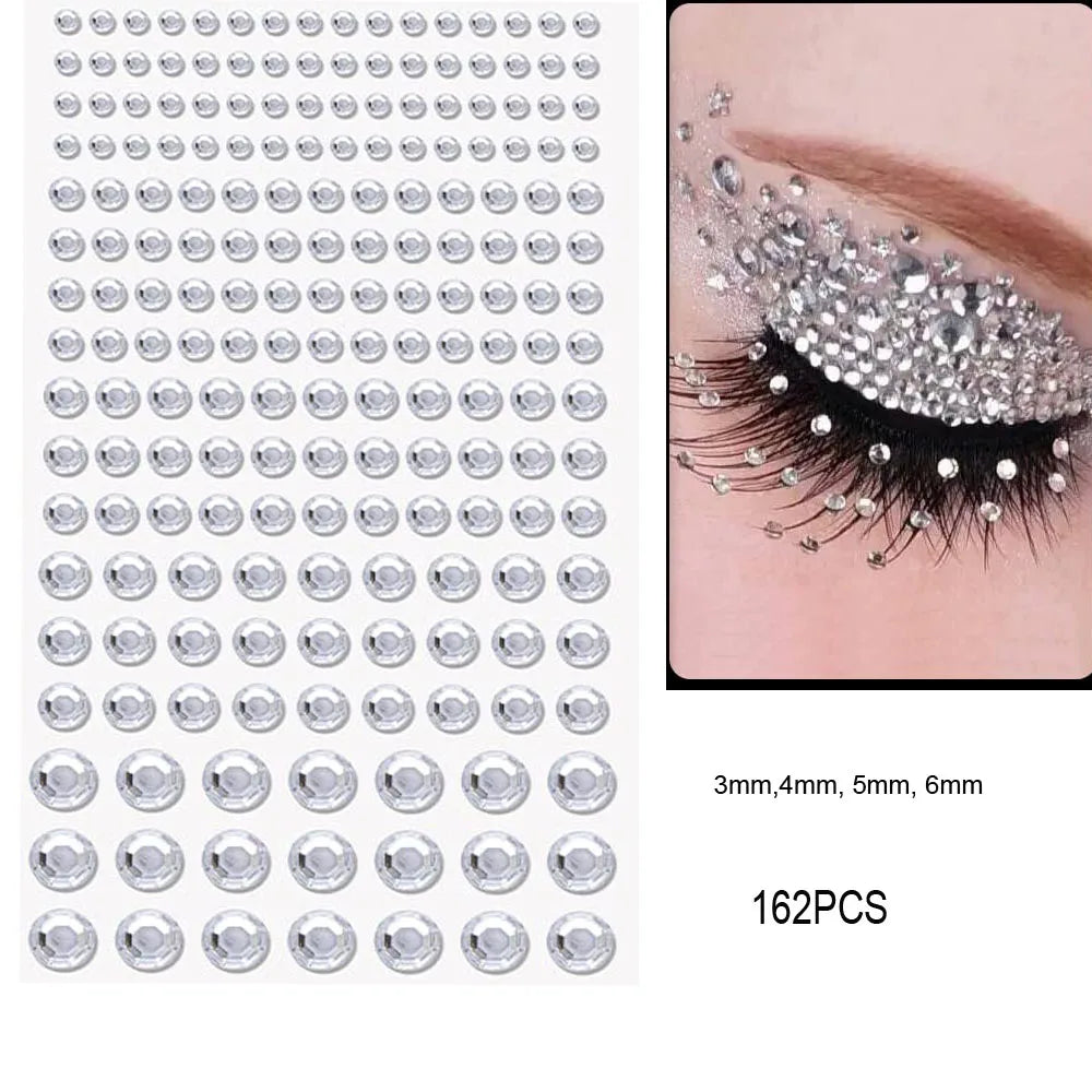 162/216/900pcs Eye&Face&Body Diamond Tattoos Stickers 3/4/5/6mm Colored Glitter Rhinestone Tattoo for Party Makeup Gem Accessory Fairy