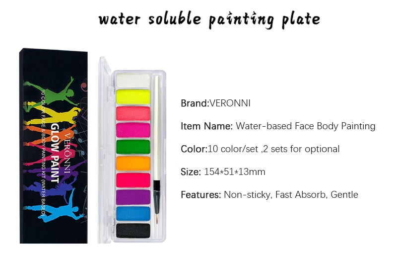 10 Colors Glow Fluorescent Neon Oil Face Body Art Paint UV Glow Oil Painting Halloween Party Fancy Dress Beauty Makeup Cosmetics Fairy