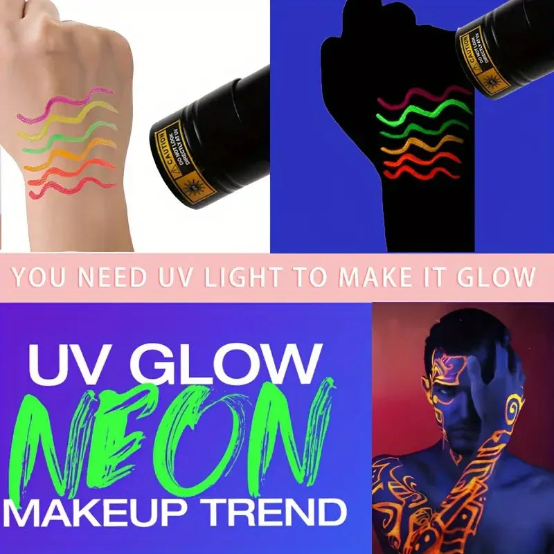 6pcs Glow UV Reactive Glow in the Dark Face and Body Paint Set, Neon Liquid Eyeliner, Mixing Color for Masquerade,Music Festival Fairy