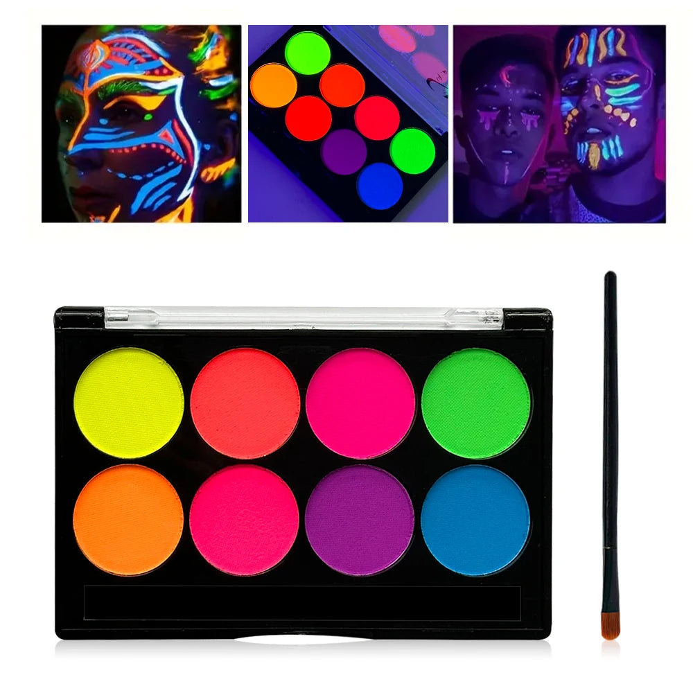 8 Colors Glow Fluorescent Neon Oil Face Body Art Paint UV Glow Oil Painting Halloween Party Fancy Dress Beauty Makeup Cosmetics Fairy